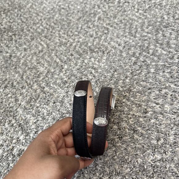 Talbots Size S Two Tone Belt Brown Black Suede Leather Silver Concho Buckle - Picture 4 of 7